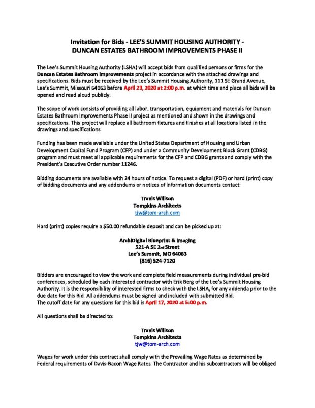 LSHA IFB – Bathroom Renovations – Duncan Estates Phase II